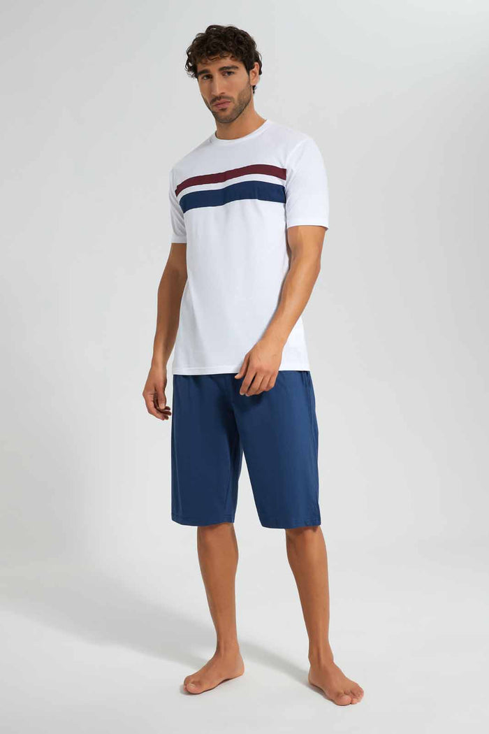 Redtag-White/Navy-Pyjama-Sets-Category:Pyjama-Sets,-Colour:White,-Deals:New-In,-Filter:Men's-Clothing,-Men-Pyjama-Sets,-New-In-Men,-Non-Sale,-S22D,-Section:Men-Men's-