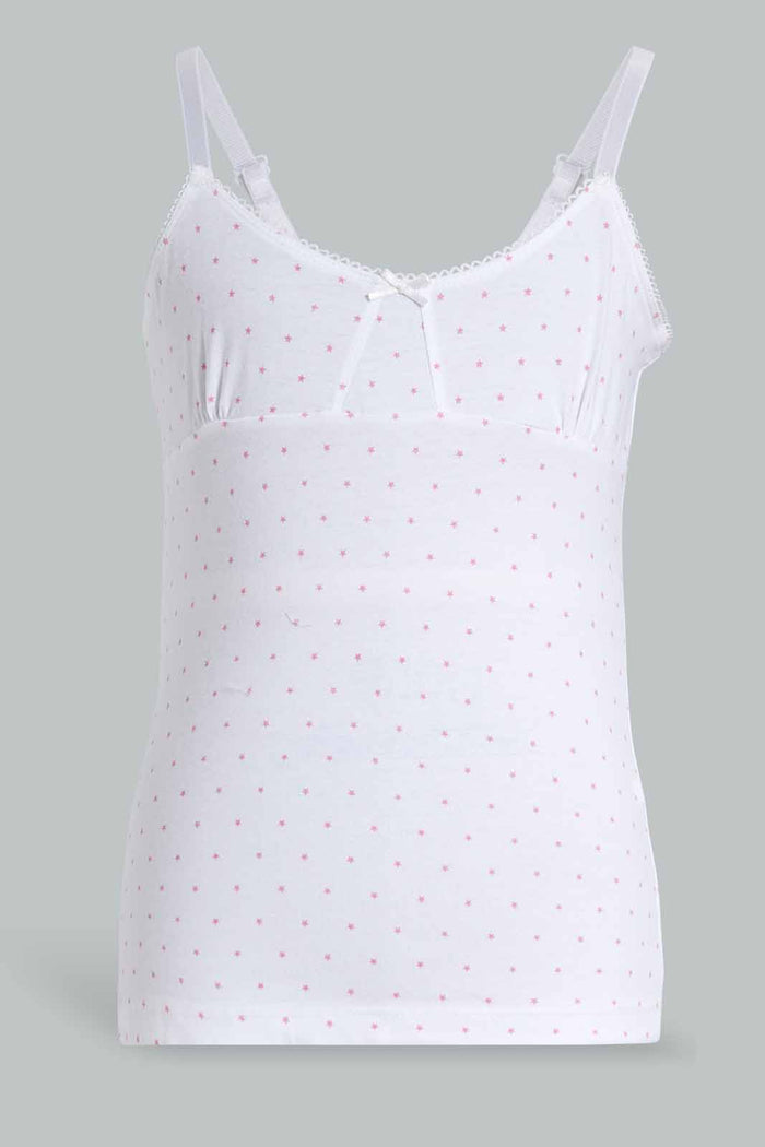 Redtag-Lt-Grey-Melange-X-White/Pink-Star-Print-(2Pack)-365,-Category:Vests,-Colour:Assorted,-Deals:New-In,-Filter:Senior-Girls-(9-to-14-Yrs),-GSR-Vests,-New-In-GSR-APL,-Non-Sale,-Section:Girls-(0-to-14Yrs)-Senior-Girls-9 to 14 Years