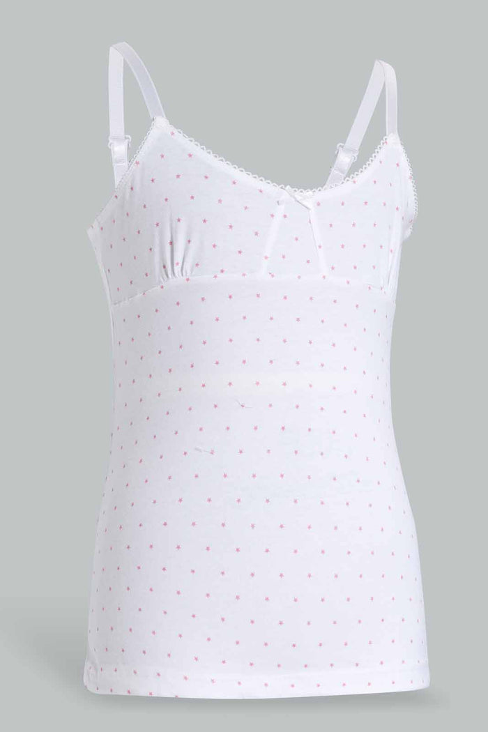 Redtag-Lt-Grey-Melange-X-White/Pink-Star-Print-(2Pack)-365,-Category:Vests,-Colour:Assorted,-Deals:New-In,-Filter:Senior-Girls-(9-to-14-Yrs),-GSR-Vests,-New-In-GSR-APL,-Non-Sale,-Section:Girls-(0-to-14Yrs)-Senior-Girls-9 to 14 Years