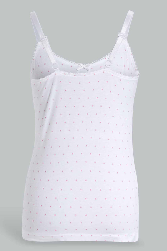 Redtag-Lt-Grey-Melange-X-White/Pink-Star-Print-(2Pack)-365,-Category:Vests,-Colour:Assorted,-Deals:New-In,-Filter:Senior-Girls-(9-to-14-Yrs),-GSR-Vests,-New-In-GSR-APL,-Non-Sale,-Section:Girls-(0-to-14Yrs)-Senior-Girls-9 to 14 Years