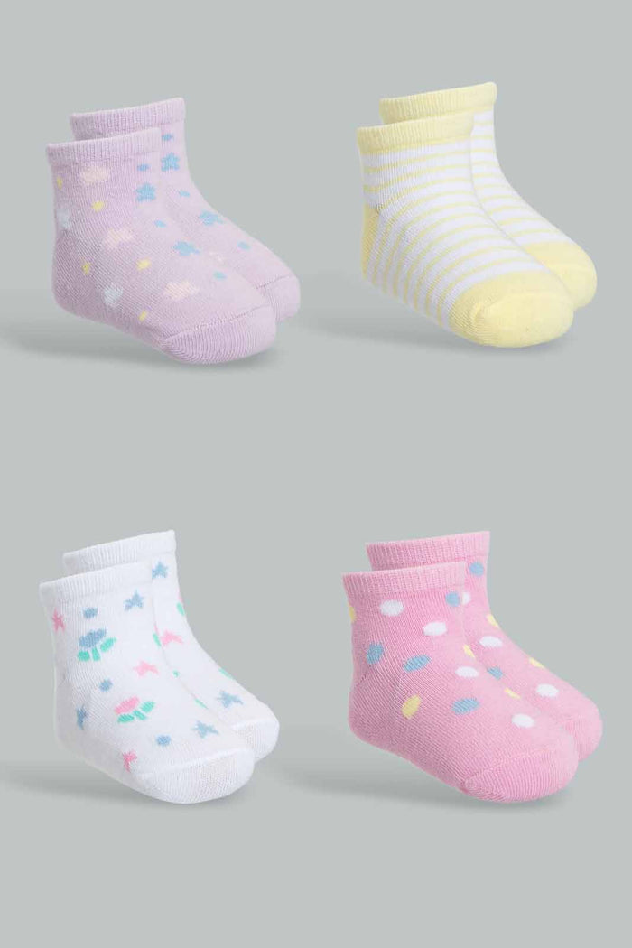 Redtag-Multi-Colour-4Pcs-Pack-Ankle-Length-Printed-Socks-365,-Category:Socks,-Colour:Assorted,-Deals:New-In,-Filter:Infant-Girls-(3-to-24-Mths),-ING-Socks,-New-In-ING-APL,-Non-Sale,-Section:Girls-(0-to-14Yrs)-Infant-Girls-3 to 24 Months