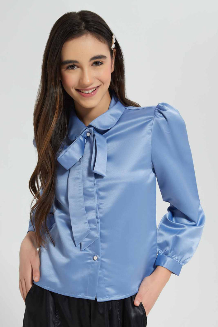 Redtag-Lt-Blue-Pussy-Bow-Blouse-Category:Blouses,-Colour:Blue,-Deals:New-In,-Festive,-Filter:Senior-Girls-(9-to-14-Yrs),-GSR-Blouses,-New-In-GSR-APL,-Non-Sale,-Section:Girls-(0-to-14Yrs),-W22O-Senior-Girls-9 to 14 Years