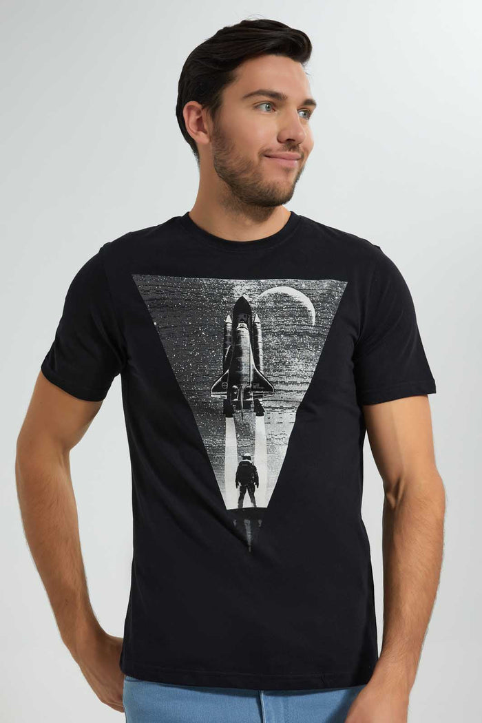 Redtag-Black-Graphic-T-Shirt-Graphic-T-Shirts-Men's-