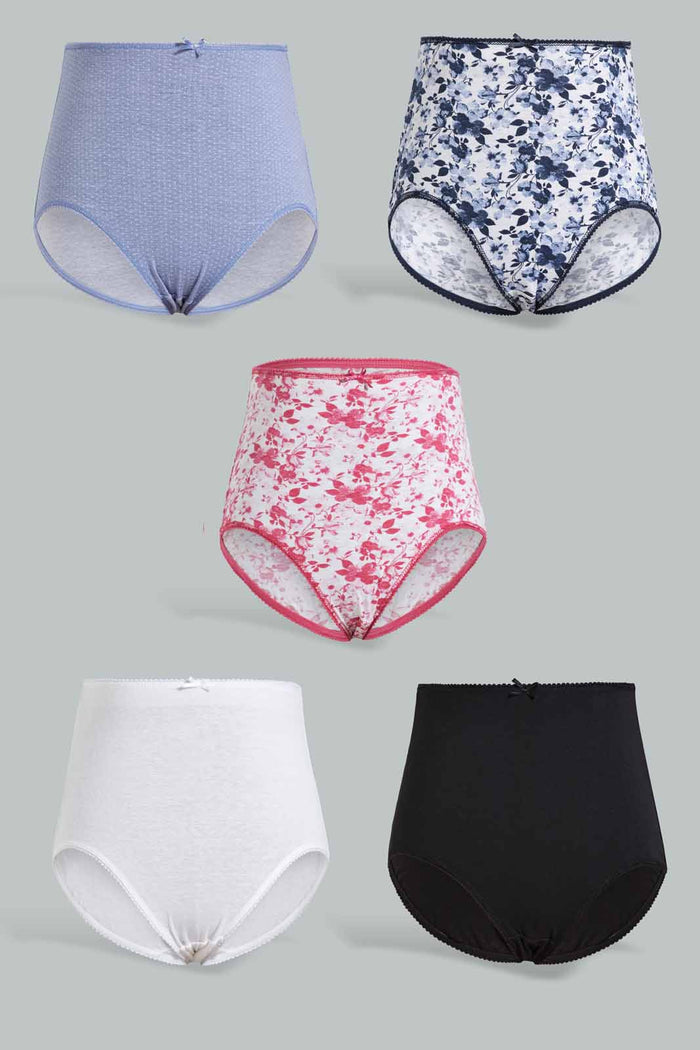 Redtag-Assoted-Print/Plain-Mama-Brief-(5-Pack)-365,-Category:Briefs,-Colour:Assorted,-Deals:New-In,-Filter:Women's-Clothing,-New-In-Women-APL,-Non-Sale,-Section:Women,-Women-Briefs--