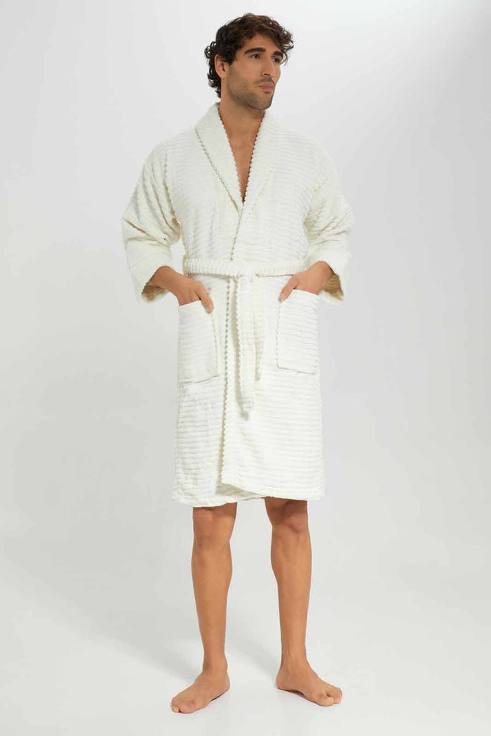 Redtag-Cream-Ribbed-Bathrobe-Category:Robes,-Colour:Cream,-Deals:New-In,-Filter:Home-Bathroom,-HMW-BAC-Robes,-New-In-HMW-BAC,-Non-Sale,-Section:Homewares,-W22A-Home-Bathroom-