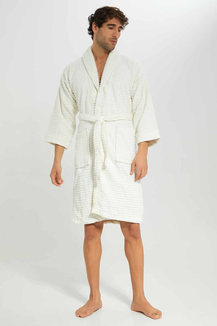 Redtag-Cream-Ribbed-Bathrobe-Category:Robes,-Colour:Cream,-Deals:New-In,-Filter:Home-Bathroom,-HMW-BAC-Robes,-New-In-HMW-BAC,-Non-Sale,-Section:Homewares,-W22A-Home-Bathroom-