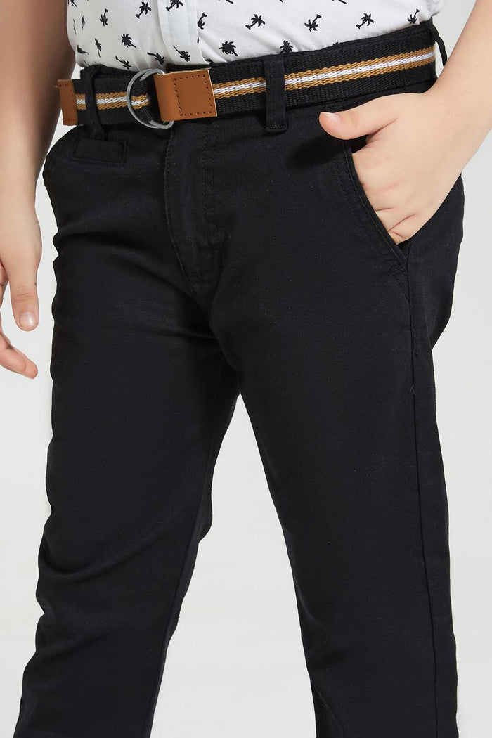 Redtag-Black-Belted-Dobby-Trouser-BOY-Trousers,-Category:Trousers,-Colour:Black,-Deals:New-In,-EID,-Filter:Boys-(2-to-8-Yrs),-New-In-BOY-APL,-Non-Sale,-Section:Boys-(0-to-14Yrs),-W22O-Boys-2 to 8 Years