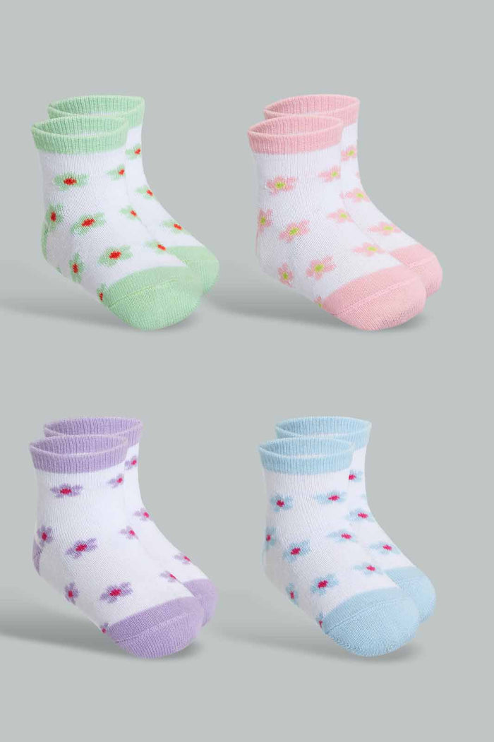 Redtag-Multi-Coloured-Floral-Print-4Pcs-Ankle-Length-Socks-365,-Category:Socks,-Colour:Apricot,-Deals:New-In,-Filter:Infant-Girls-(3-to-24-Mths),-ING-Socks,-New-In-ING-APL,-Non-Sale,-Section:Girls-(0-to-14Yrs)-Infant-Girls-3 to 24 Months