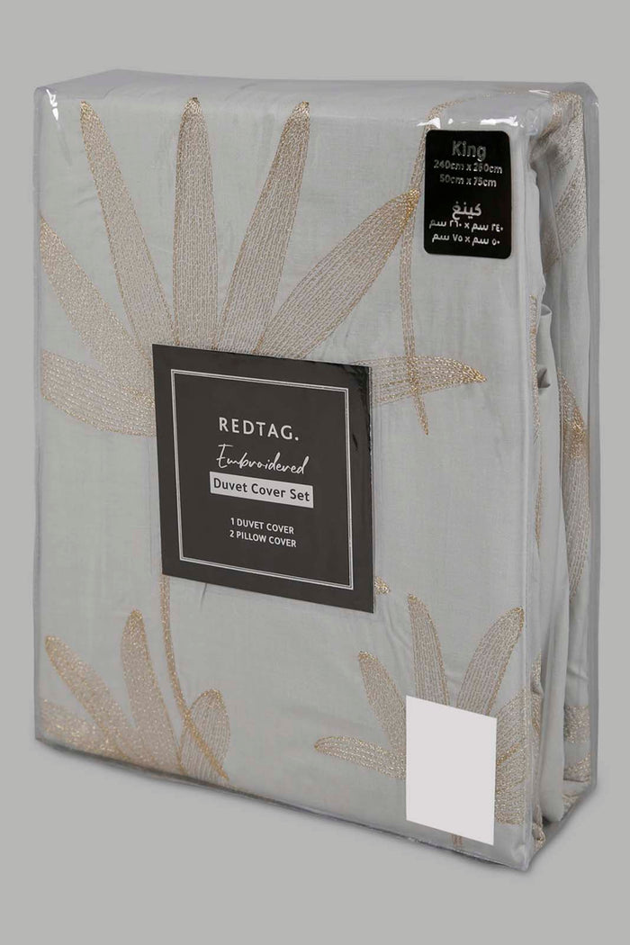 Redtag-Grey-3-Piece-Floral-Embroidery-Duvet-Cover-Set-(King-Size)-Category:Duvet-Covers,-Colour:Grey,-Deals:New-In,-Elsa,-Filter:Home-Bedroom,-HMW-BED-Duvet-Covers,-New-In-HMW-BED,-Non-Sale,-Section:Homewares,-W22O-Home-Bedroom-