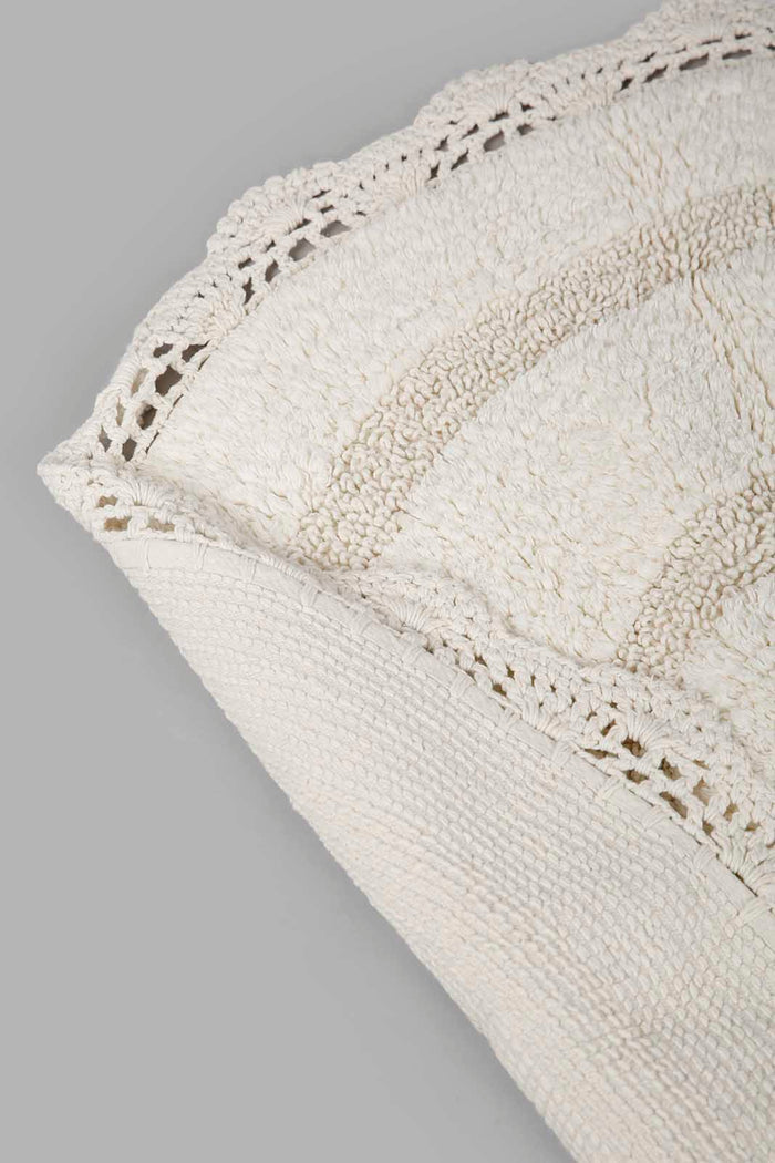 Redtag-White-Cotton-Tufted-Crochet-Round-Dhurrie-Category:Rugs,-Colour:White,-Deals:New-In,-Filter:Home-Decor,-Harmony,-HMW-HOM-Rugs-&-Door-Mats,-New-In-HMW-HOM,-Non-Sale,-Section:Homewares,-W22A-Home-Decor-