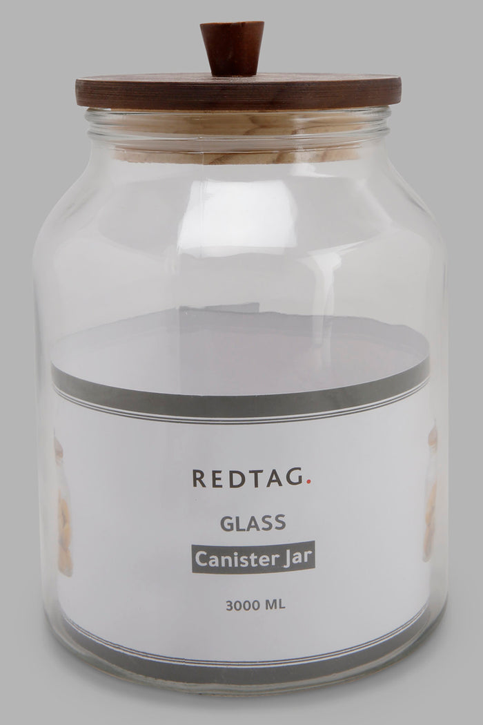 Redtag-Clear-Glass-Canister-With-Wooden-Lid-(Large)-Category:Canisters-And-Jars,-Colour:White,-Deals:New-In,-Filter:Home-Dining,-HMW-DIN-Storage,-New-In-HMW-DIN,-Non-Sale,-Section:Homewares,-W22A-Home-Dining-