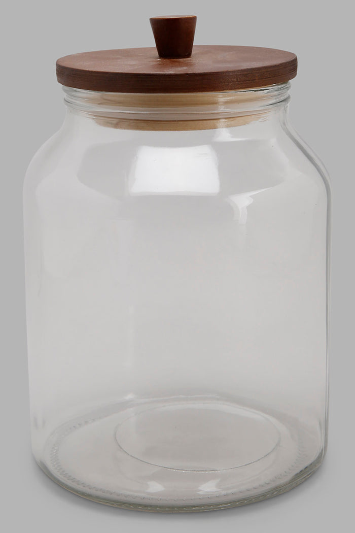 Redtag-Clear-Glass-Canister-With-Wooden-Lid-(Large)-Category:Canisters-And-Jars,-Colour:White,-Deals:New-In,-Filter:Home-Dining,-HMW-DIN-Storage,-New-In-HMW-DIN,-Non-Sale,-Section:Homewares,-W22A-Home-Dining-