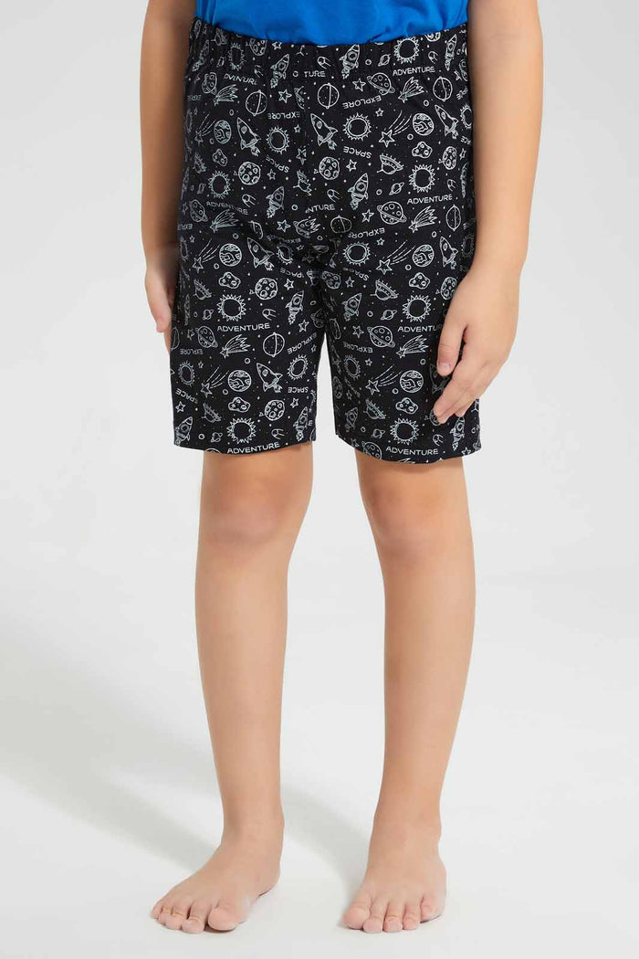 Redtag-Navy-Space-Print-T-Shirt-And-Printed-Shorts-SPJ-Set-BOY-Pyjama-Sets,-Category:Pyjama-Sets,-Colour:Navy,-Deals:New-In,-Filter:Boys-(2-to-8-Yrs),-New-In-BOY-APL,-Non-Sale,-PPE,-Section:Boys-(0-to-14Yrs),-W22O-Boys-2 to 8 Years