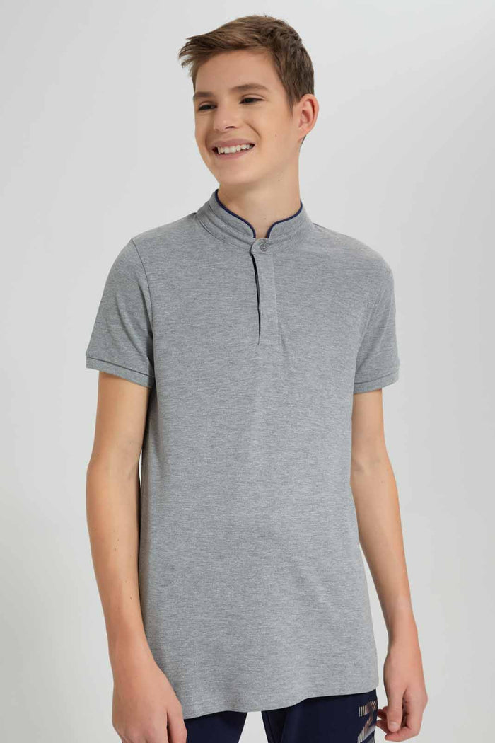 Redtag-Grey-Mel-Table-Polo-BSR-Polo-T-Shirts,-Category:Polo-T-Shirts,-Colour:Grey,-Deals:New-In,-Filter:Senior-Boys-(9-to-14-Yrs),-New-In-BSR-APL,-Non-Sale,-Section:Boys-(0-to-14Yrs),-TBL,-W22O-Senior-Boys-9 to 14 Years