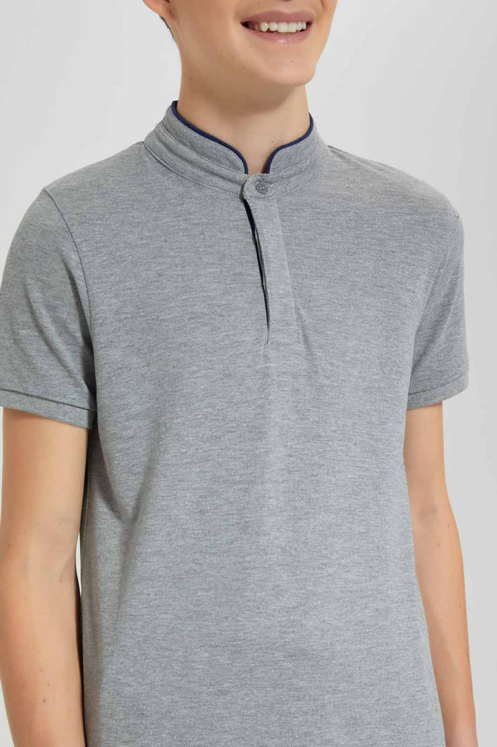 Redtag-Grey-Mel-Table-Polo-BSR-Polo-T-Shirts,-Category:Polo-T-Shirts,-Colour:Grey,-Deals:New-In,-Filter:Senior-Boys-(9-to-14-Yrs),-New-In-BSR-APL,-Non-Sale,-Section:Boys-(0-to-14Yrs),-TBL,-W22O-Senior-Boys-9 to 14 Years