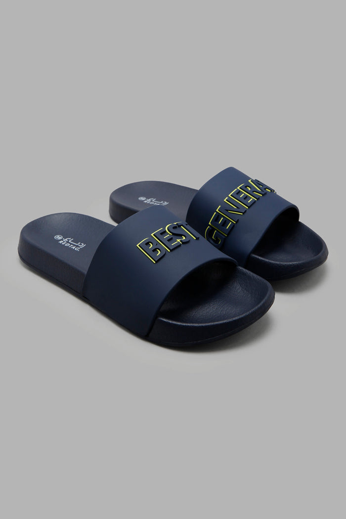 Redtag-Navy-Slogan-Print-Slide-BSR-Flip-Flops,-Category:Flip-Flops,-Colour:Navy,-Deals:New-In,-Filter:Boys-Footwear-(5-to-14-Yrs),-New-In-BSR-FOO,-Non-Sale,-Section:Boys-(0-to-14Yrs),-W22A-Senior-Boys-5 to 14 Years