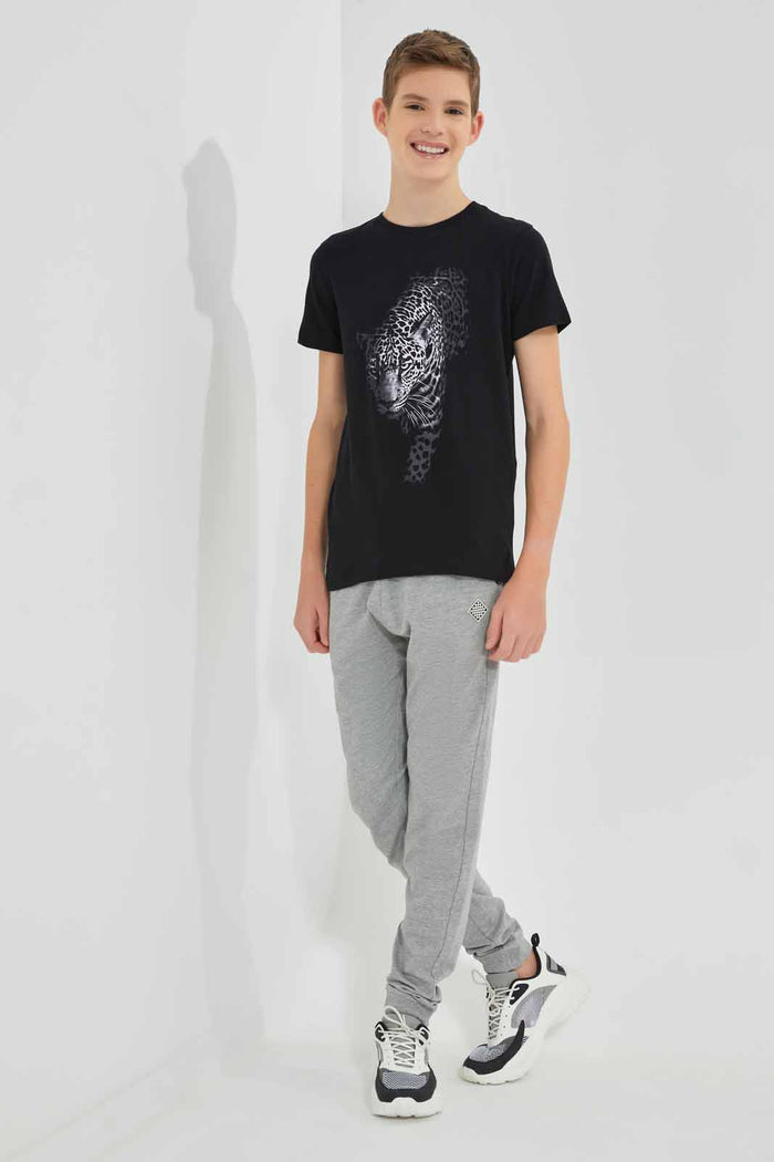 Redtag-Black-Leopard-Graphic-T-Shirt-BSR-T-Shirts,-Category:T-Shirts,-Colour:Black,-Deals:New-In,-Filter:Senior-Boys-(9-to-14-Yrs),-New-In-BSR-APL,-Non-Sale,-Section:Boys-(0-to-14Yrs),-TBL,-W22O-Senior-Boys-9 to 14 Years