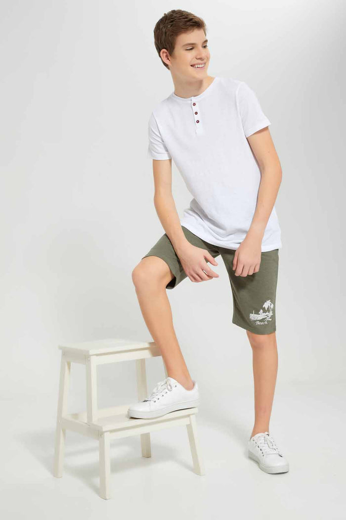Redtag-Olive-Table-Active-Shorts-BSR-Shorts,-Category:Shorts,-Colour:Olive,-Deals:New-In,-Filter:Senior-Boys-(8-to-14-Yrs),-New-In-BSR-APL,-Non-Sale,-Section:Boys-(0-to-14Yrs),-TBL,-W22O-Senior-Boys-9 to 14 Years