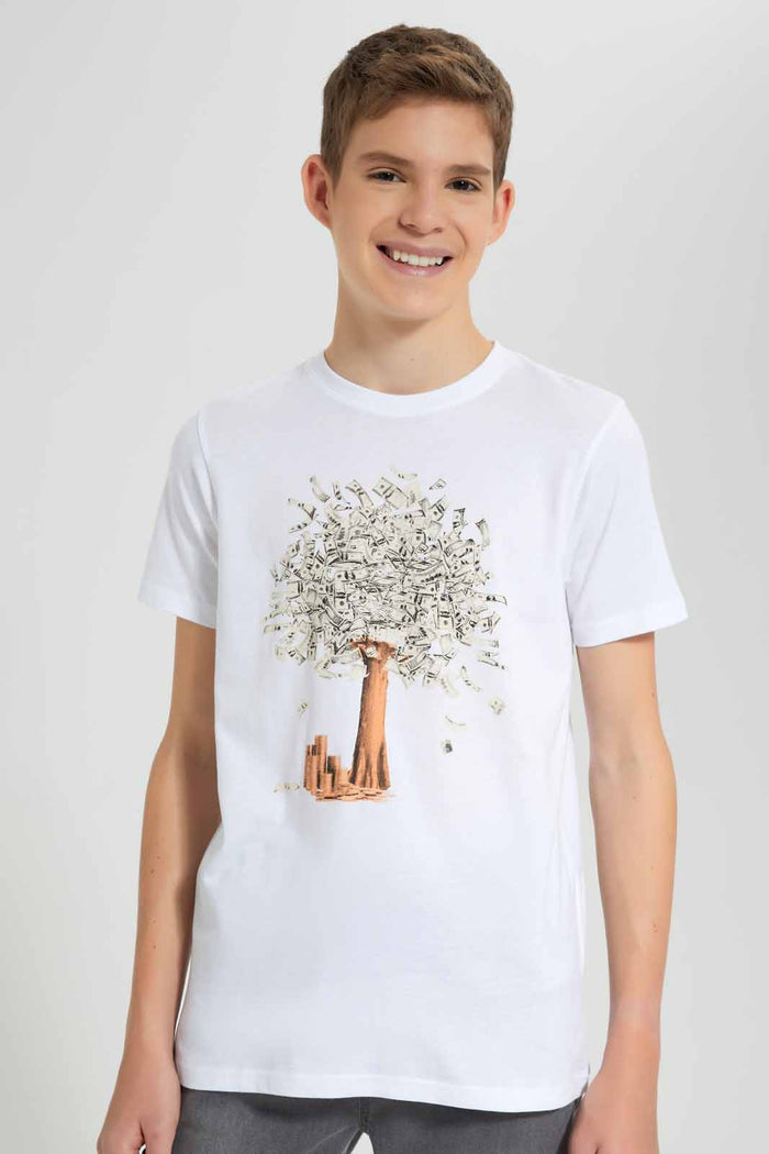 Redtag-White-Money-Growing-On-Tree-Graphic-T-Shirt-BSR-T-Shirts,-Category:T-Shirts,-Colour:White,-Deals:New-In,-Filter:Senior-Boys-(9-to-14-Yrs),-New-In-BSR-APL,-Non-Sale,-Section:Boys-(0-to-14Yrs),-TBL,-W22O-Senior-Boys-9 to 14 Years