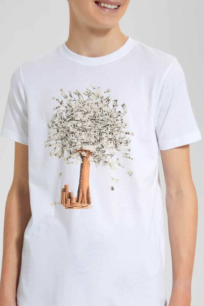 Redtag-White-Money-Growing-On-Tree-Graphic-T-Shirt-BSR-T-Shirts,-Category:T-Shirts,-Colour:White,-Deals:New-In,-Filter:Senior-Boys-(9-to-14-Yrs),-New-In-BSR-APL,-Non-Sale,-Section:Boys-(0-to-14Yrs),-TBL,-W22O-Senior-Boys-9 to 14 Years