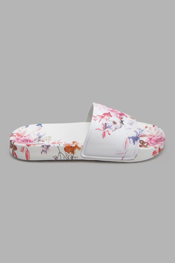 Redtag-White-Floral-Print-Slide-Category:Flip-Flops,-Colour:White,-Deals:New-In,-Filter:Women's-Footwear,-New-In-Women-FOO,-Non-Sale,-Section:Women,-W22A,-Women-Flip-Flops-Women's-