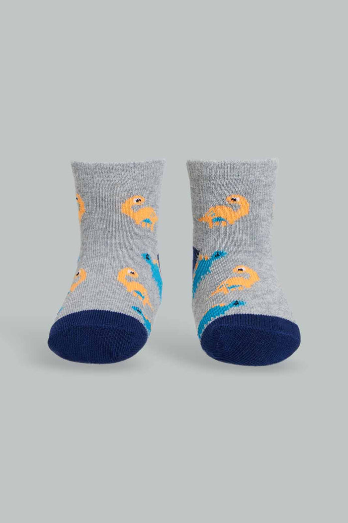 Redtag-Navy-Grey-Assorted-Dino-Socks-4-Pack-365,-Category:Socks,-Colour:Assorted,-Deals:New-In,-Filter:Infant-Boys-(3-to-24-Mths),-INB-Socks,-New-In-INB-APL,-Non-Sale,-Section:Boys-(0-to-14Yrs)-Infant-Boys-3 to 24 Months