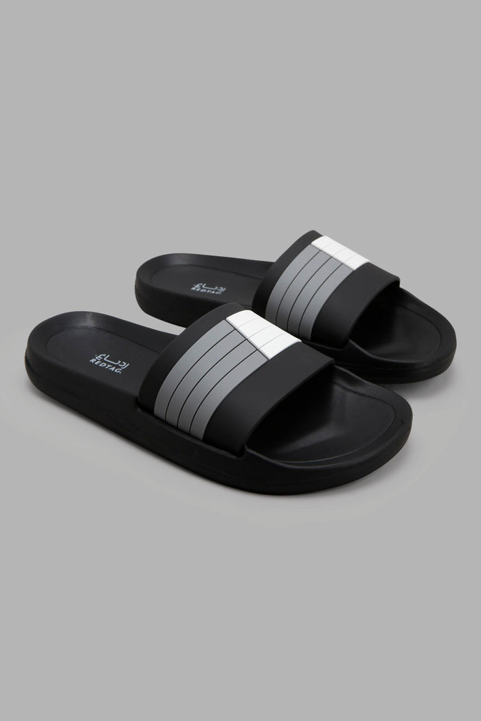 Redtag-Black-Stripe-Embossed-Slide-Category:Flip-Flops,-Colour:Black,-Deals:New-In,-Filter:Men's-Footwear,-Men-Flip-Flops,-New-In-Men-FOO,-Non-Sale,-Section:Men,-W22B-Men's-