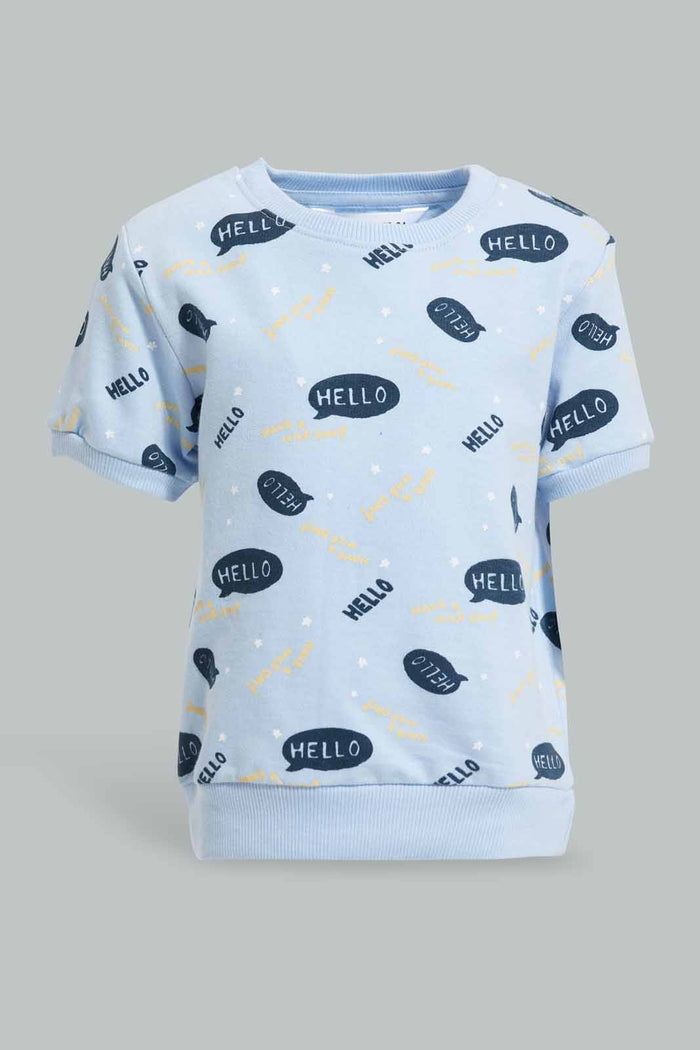 Redtag-Blue-Hellow-Allover-Print-Short-Sleeve-Sweatshirts-Bundle,-Category:Sweatshirts,-Colour:Blue,-Deals:4-For-90,-Deals:New-In,-Filter:Infant-Boys-(3-to-24-Mths),-INB-Sweatshirts,-New-In-INB-APL,-Section:Boys-(0-to-14Yrs),-TBL,-W22A-Infant-Boys-3 to 24 Months