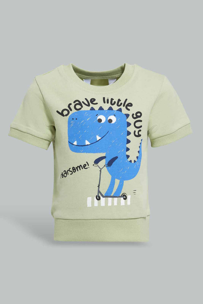 Redtag-Lime-Green-Dino-Short-Sleeve-Sweatshirts-Category:Sweatshirts,-Colour:Green,-Deals:New-In,-Filter:Infant-Boys-(3-to-24-Mths),-INB-Sweatshirts,-New-In-INB-APL,-Non-Sale,-Section:Boys-(0-to-14Yrs),-TBL,-W22A-Infant-Boys-3 to 24 Months