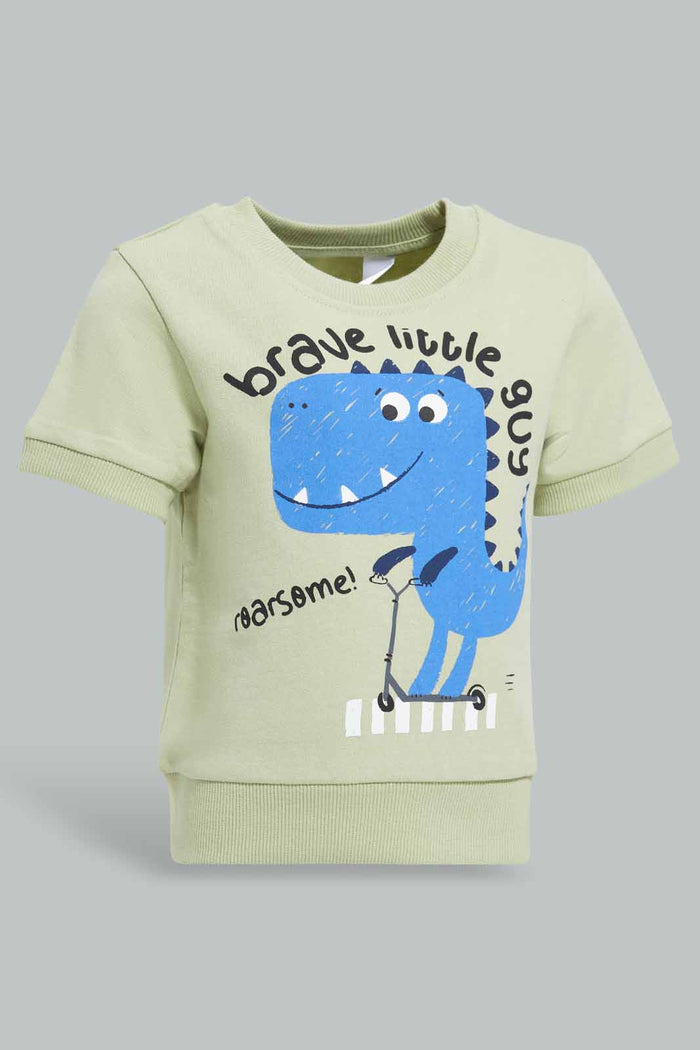Redtag-Lime-Green-Dino-Short-Sleeve-Sweatshirts-Category:Sweatshirts,-Colour:Green,-Deals:New-In,-Filter:Infant-Boys-(3-to-24-Mths),-INB-Sweatshirts,-New-In-INB-APL,-Non-Sale,-Section:Boys-(0-to-14Yrs),-TBL,-W22A-Infant-Boys-3 to 24 Months