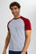 Redtag-Grey/Burgandy-Reglan-Sleeve-T-Shirt-Category:T-Shirts,-Colour:Grey,-Deals:New-In,-Filter:Men's-Clothing,-Men-T-Shirts,-New-In-Men-APL,-Non-Sale,-Section:Men,-TBL,-W22O-Men's-