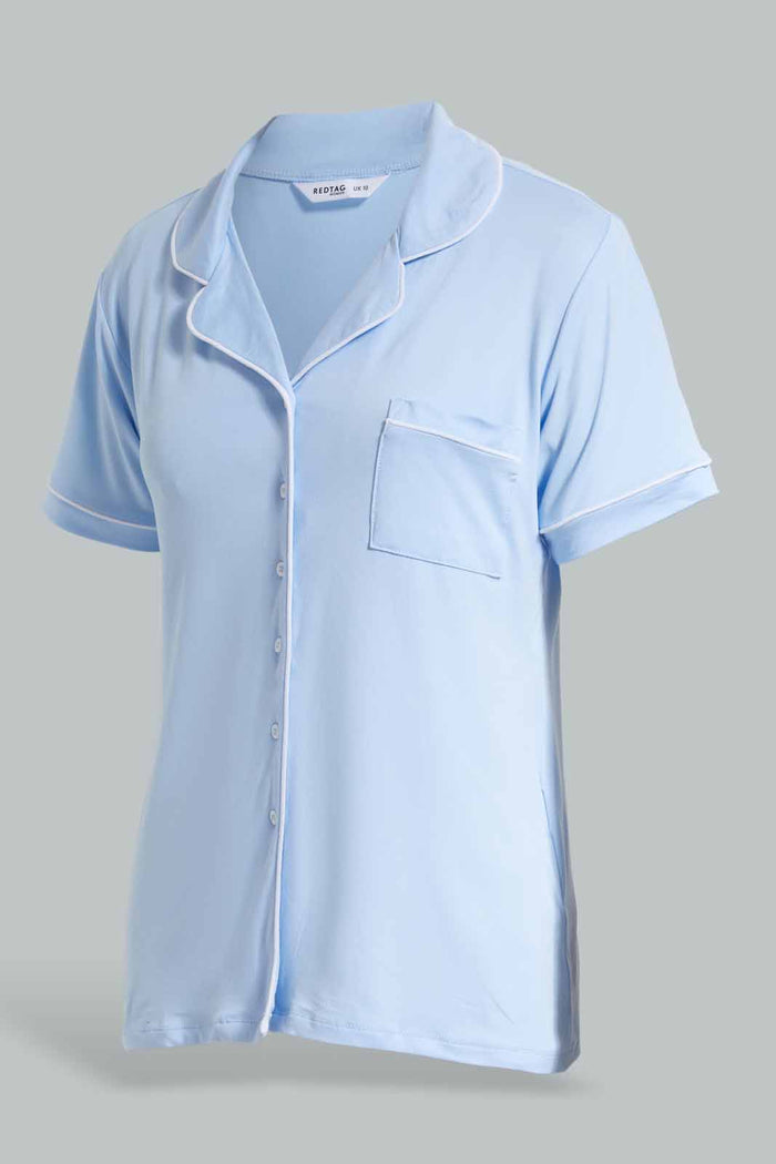 Redtag-Pale-Blue-Classic-Short-Set-Category:Pyjama-Sets,-Colour:Blue,-Deals:New-In,-Filter:Women's-Clothing,-New-In-Women-APL,-Non-Sale,-Section:Women,-W22O,-Women-Pyjama-Sets--