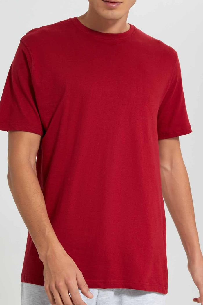 Redtag-Burgandy-Crew-Neck-T-Shirt-Category:T-Shirts,-Colour:Burgundy,-Deals:New-In,-Filter:Men's-Clothing,-Men-T-Shirts,-New-In-Men-APL,-Non-Sale,-Section:Men,-TBL,-W22O-Men's-