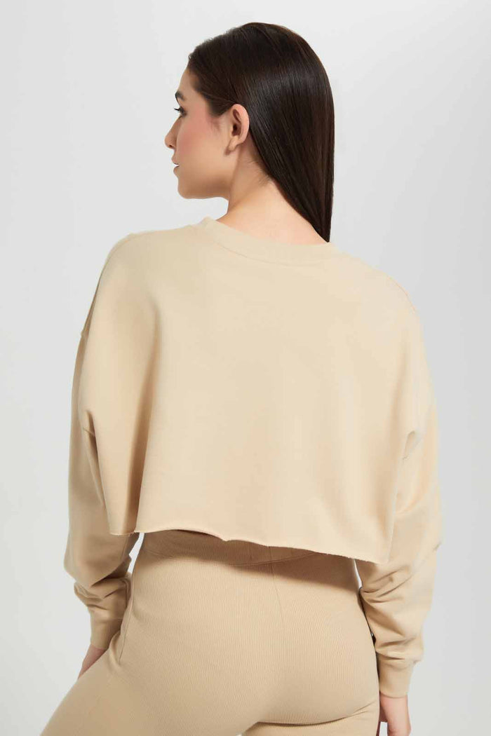 Redtag-Beige-Plain-Cropped-Sweatshirt-Category:Sweatshirts,-Colour:Beige,-Deals:New-In,-Filter:Women's-Clothing,-New-In-Women,-Non-Sale,-Section:Women,-W22O,-Women-Sweatshirts-Women's-