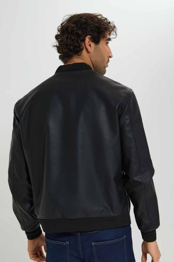 Redtag-Black-PU-Bomber-Jacket-Category:Jackets,-Colour:Black,-Deals:New-In,-Filter:Men's-Clothing,-Men-Jackets,-New-In-Men-APL,-Non-Sale,-Section:Men,-W22B-Men's-
