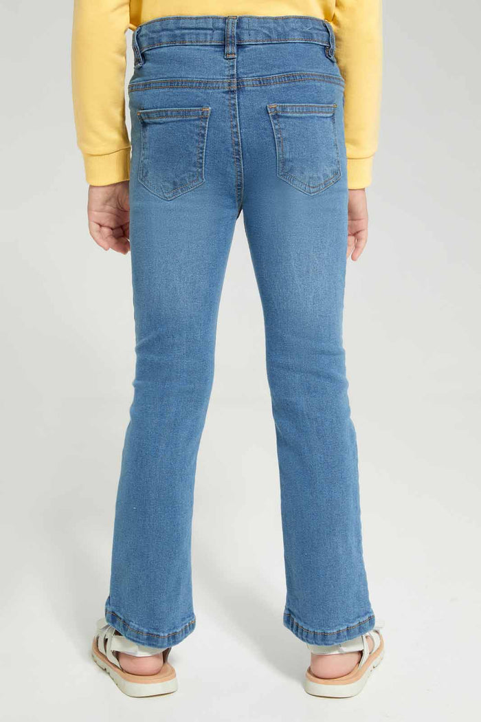 Redtag-Dark-Wash-Denim-Flared-Jeans-Category:Jeans,-Colour:Dark-Wash,-Deals:New-In,-Denim,-Filter:Girls-(2-to-8-Yrs),-GIR-Jeans,-New-In-GIR-APL,-Non-Sale,-Section:Girls-(0-to-14Yrs),-W22A-Girls-2 to 8 Years