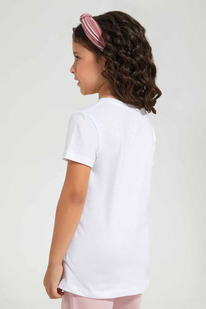 Redtag-White-Basic---Calim-Graphic-TEE-Category:T-Shirts,-Colour:White,-Deals:New-In,-Filter:Girls-(2-to-8-Yrs),-GIR-T-Shirts,-New-In-GIR-APL,-Non-Sale,-Section:Girls-(0-to-14Yrs),-TBL,-W22O-Girls-2 to 8 Years