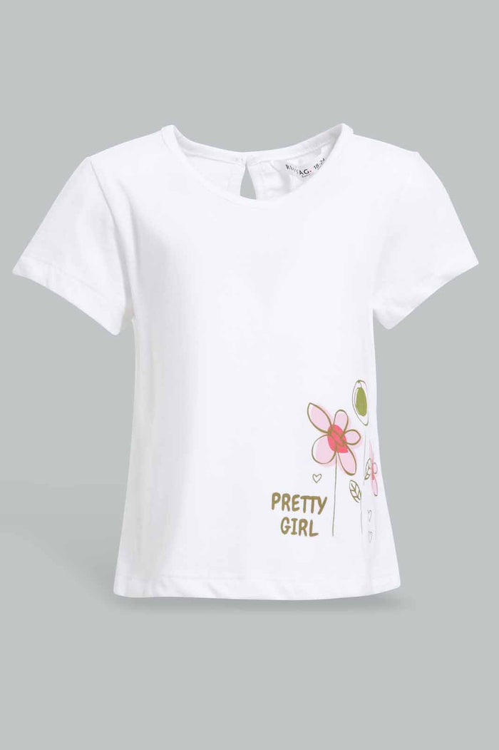 Redtag-White-Floral-Print-T-Shirt-With-Pink-All-Over-Print-Category:Sets,-Colour:White,-Deals:New-In,-Filter:Infant-Girls-(3-to-24-Mths),-ING-Sets,-New-In-ING-APL,-Non-Sale,-Section:Girls-(0-to-14Yrs),-W22O-Infant-Girls-3 to 24 Months