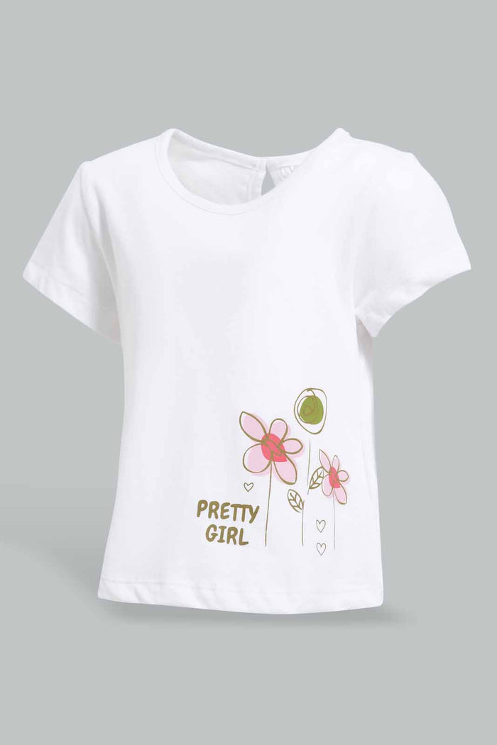 Redtag-White-Floral-Print-T-Shirt-With-Pink-All-Over-Print-Category:Sets,-Colour:White,-Deals:New-In,-Filter:Infant-Girls-(3-to-24-Mths),-ING-Sets,-New-In-ING-APL,-Non-Sale,-Section:Girls-(0-to-14Yrs),-W22O-Infant-Girls-3 to 24 Months