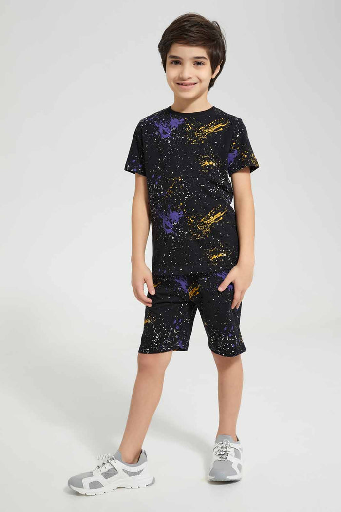 Redtag-Black-Paint-Splat-T-Shirt-And-Short-PJ-BOY-Pyjama-Sets,-Category:Pyjama-Sets,-Colour:Black,-Deals:New-In,-Filter:Boys-(2-to-8-Yrs),-New-In-BOY-APL,-Non-Sale,-Section:Boys-(0-to-14Yrs),-W22O-Boys-2 to 8 Years