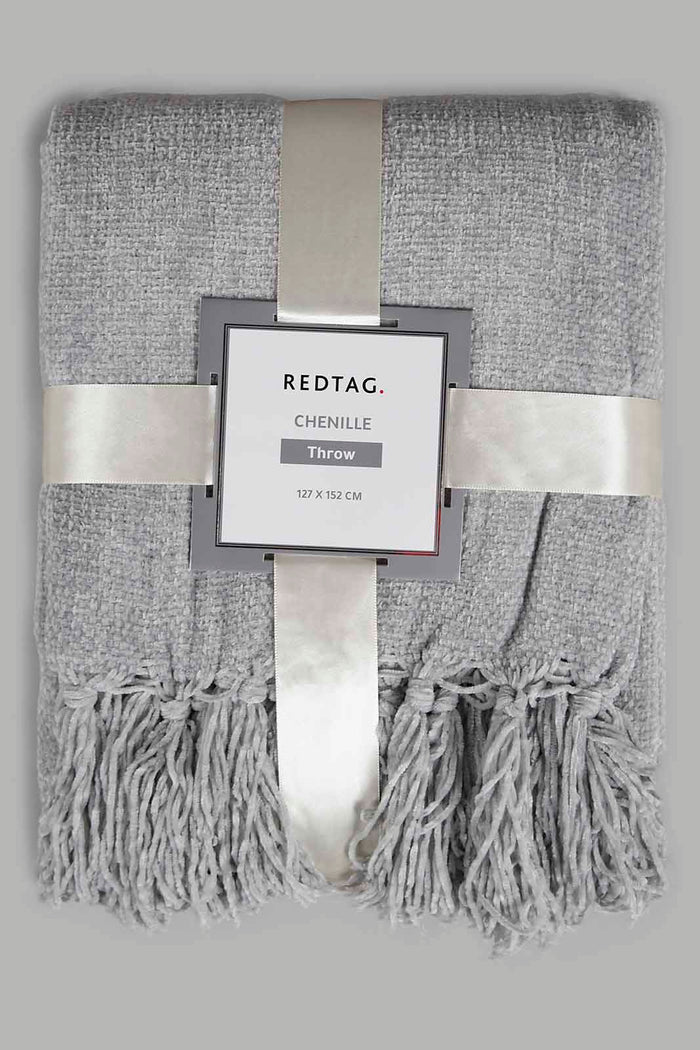 Redtag-Grey-Chenille-Throw-With-Fringe-Category:Throws,-Colour:Grey,-Deals:New-In,-Filter:Home-Bedroom,-HMW-BED-Throws,-New-In-HMW-BED,-Non-Sale,-Section:Homewares,-W22O-Home-Bedroom-