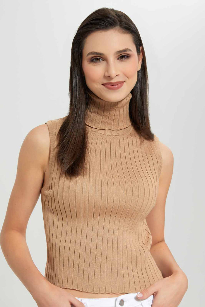 Redtag-Nude-Highneck-Sleeveless-Sweater-Category:Pullovers,-Colour:Beige,-Deals:New-In,-Filter:Women's-Clothing,-New-In-Women-APL,-Non-Sale,-Section:Women,-W22A,-Women-Pullovers-Women's-