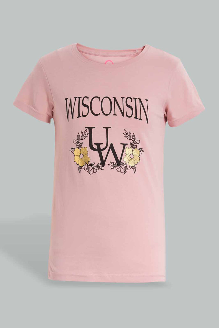 Redtag-Pink-Basic-T-Shirt-Category:T-Shirts,-Colour:Apricot,-Deals:New-In,-Filter:Senior-Girls-(9-to-14-Yrs),-GSR-T-Shirts,-New-In-GSR-APL,-Non-Sale,-Section:Girls-(0-to-14Yrs),-TBL,-W22A-Senior-Girls-9 to 14 Years