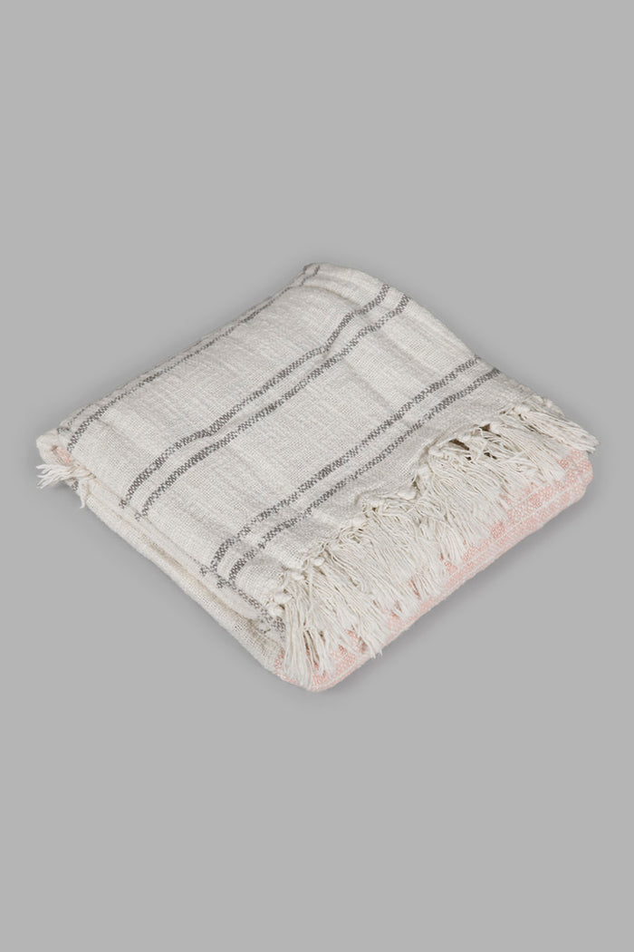 Redtag-Pink-Striped-Throw-With-Frnge-Category:Throws,-Colour:Pink,-Deals:New-In,-Filter:Home-Bedroom,-HMW-BED-Throws,-New-In-HMW-BED,-Non-Sale,-Section:Homewares,-W22A-Home-Bedroom-
