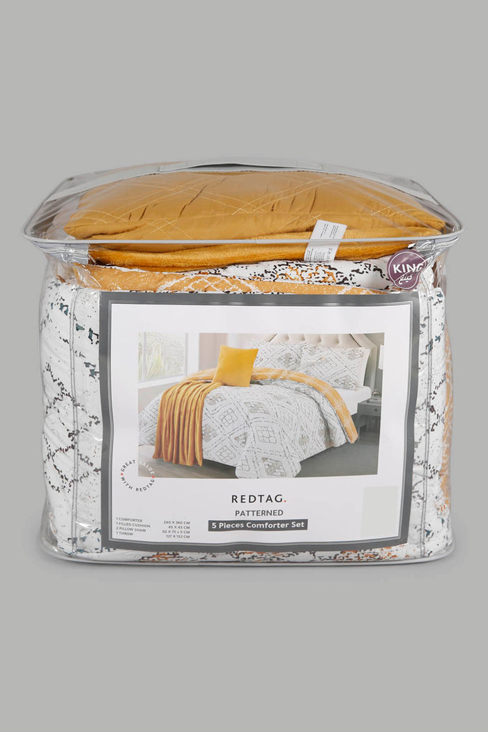 Redtag-Mustard-5-Pc-Geometric-Print-Comforter-Set-(King-Size)-Category:Comforters,-Colour:Mustard,-Deals:New-In,-Filter:Home-Bedroom,-HMW-BED-Comforters,-New-In-HMW-BED,-Non-Sale,-Section:Homewares,-W22A-Home-Bedroom-