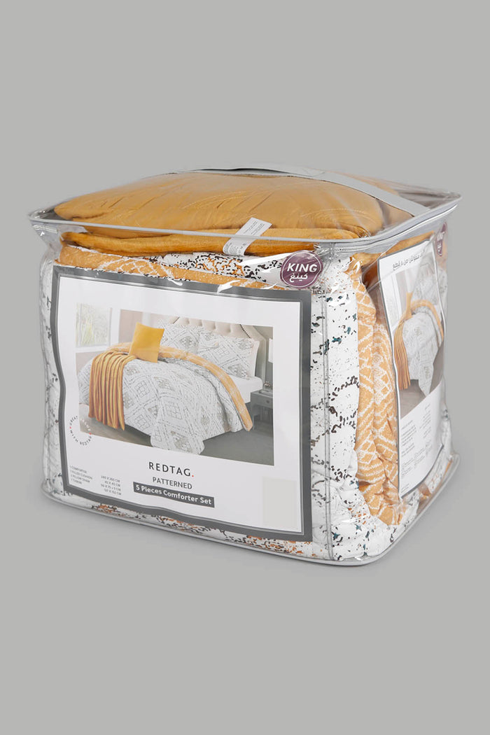 Redtag-Mustard-5-Pc-Geometric-Print-Comforter-Set-(King-Size)-Category:Comforters,-Colour:Mustard,-Deals:New-In,-Filter:Home-Bedroom,-HMW-BED-Comforters,-New-In-HMW-BED,-Non-Sale,-Section:Homewares,-W22A-Home-Bedroom-