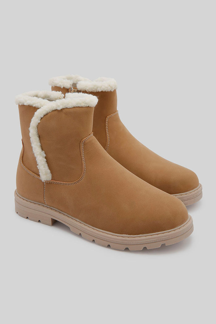 Redtag-Tan-Faux-Fur-Ankle-Boots-Category:Boots,-Colour:Tan,-Deals:New-In,-Dept:Girls,-Filter:Girls-Footwear-(5-to-14-Yrs),-GSR-Boots,-New-In-GSR-FOO,-Non-Sale,-Section:Boys-(0-to-14Yrs),-W22B--