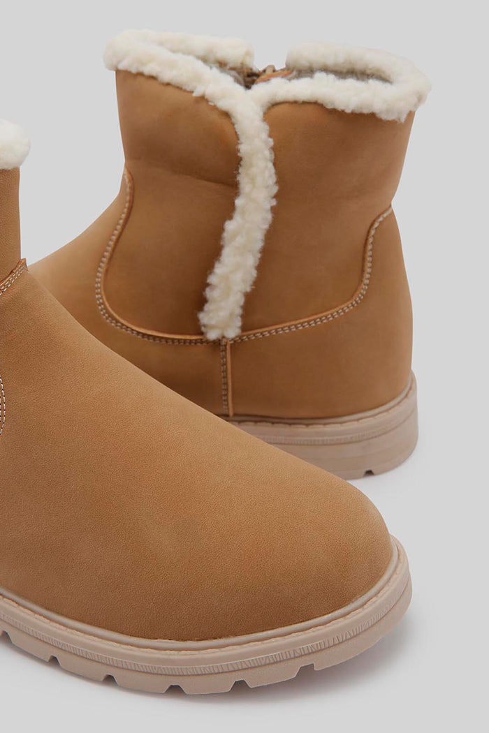 Redtag-Tan-Faux-Fur-Ankle-Boots-Category:Boots,-Colour:Tan,-Deals:New-In,-Dept:Girls,-Filter:Girls-Footwear-(5-to-14-Yrs),-GSR-Boots,-New-In-GSR-FOO,-Non-Sale,-Section:Boys-(0-to-14Yrs),-W22B--