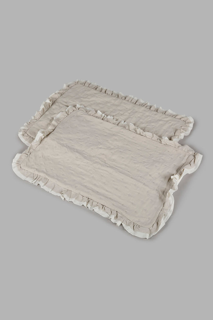 Redtag-Beige-3-Pc-Dotted-Bedspread-With-Ruffles-(Double-Size)-Category:Bedspreads,-Colour:Beige,-Deals:New-In,-Filter:Home-Bedroom,-HMW-BED-Bedspreads,-New-In-HMW-BED,-Non-Sale,-Section:Homewares,-W22B-Home-Bedroom-