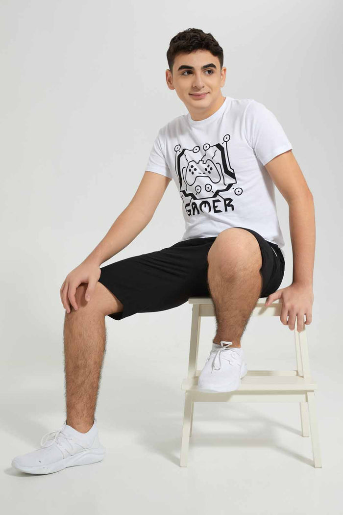 Redtag-White-Gamer-Graphic-Tee-BSR-T-Shirts,-Category:T-Shirts,-Colour:White,-Deals:New-In,-Filter:Senior-Boys-(8-to-14-Yrs),-New-In-BSR-APL,-Non-Sale,-Section:Boys-(0-to-14Yrs),-TBL,-W22A-Senior-Boys-9 to 14 Years